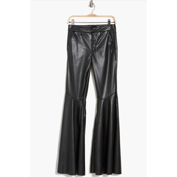 NWT MOTHER The Super Cha Cha Prep Heel Faux Leather Flare Leg Pants Black 23 - Picture 3 of 13
